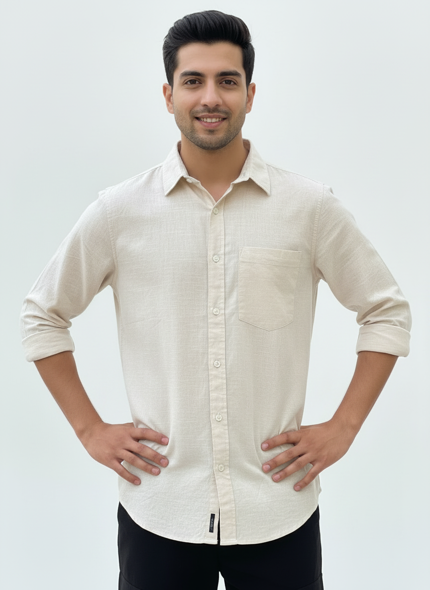🌿 Men’s Premium Breezy Cotton Casual Shirt – Off-White