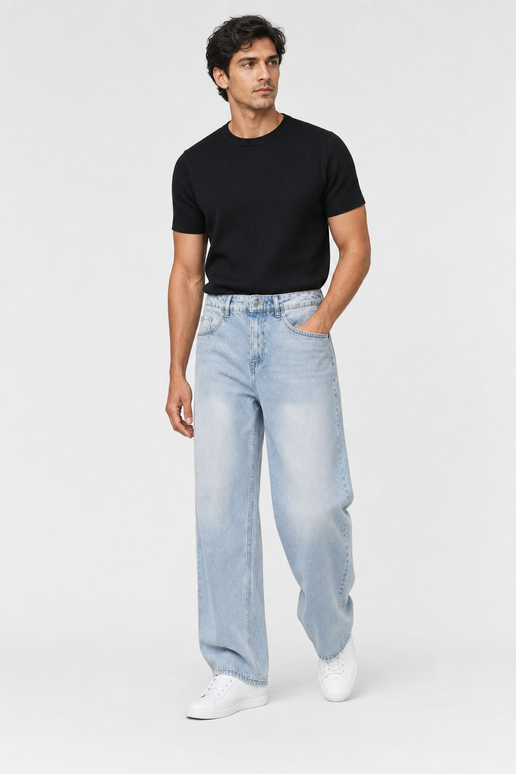 Men’s Light Wash Wide Leg Denim Jeans