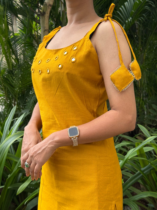 YelloMustardw Mirror Work Kurta Set with Dupatta – Festive Elegance