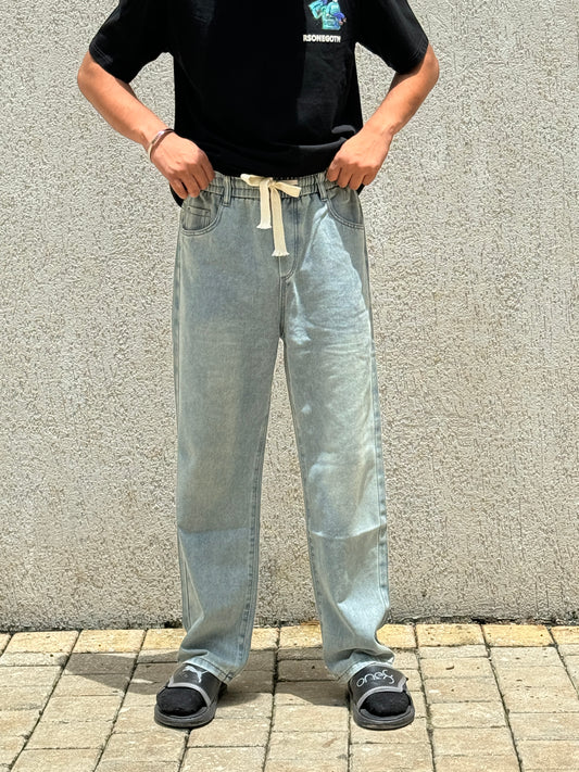Light Blue Baggy Fit Denim Jeans with Drawstring