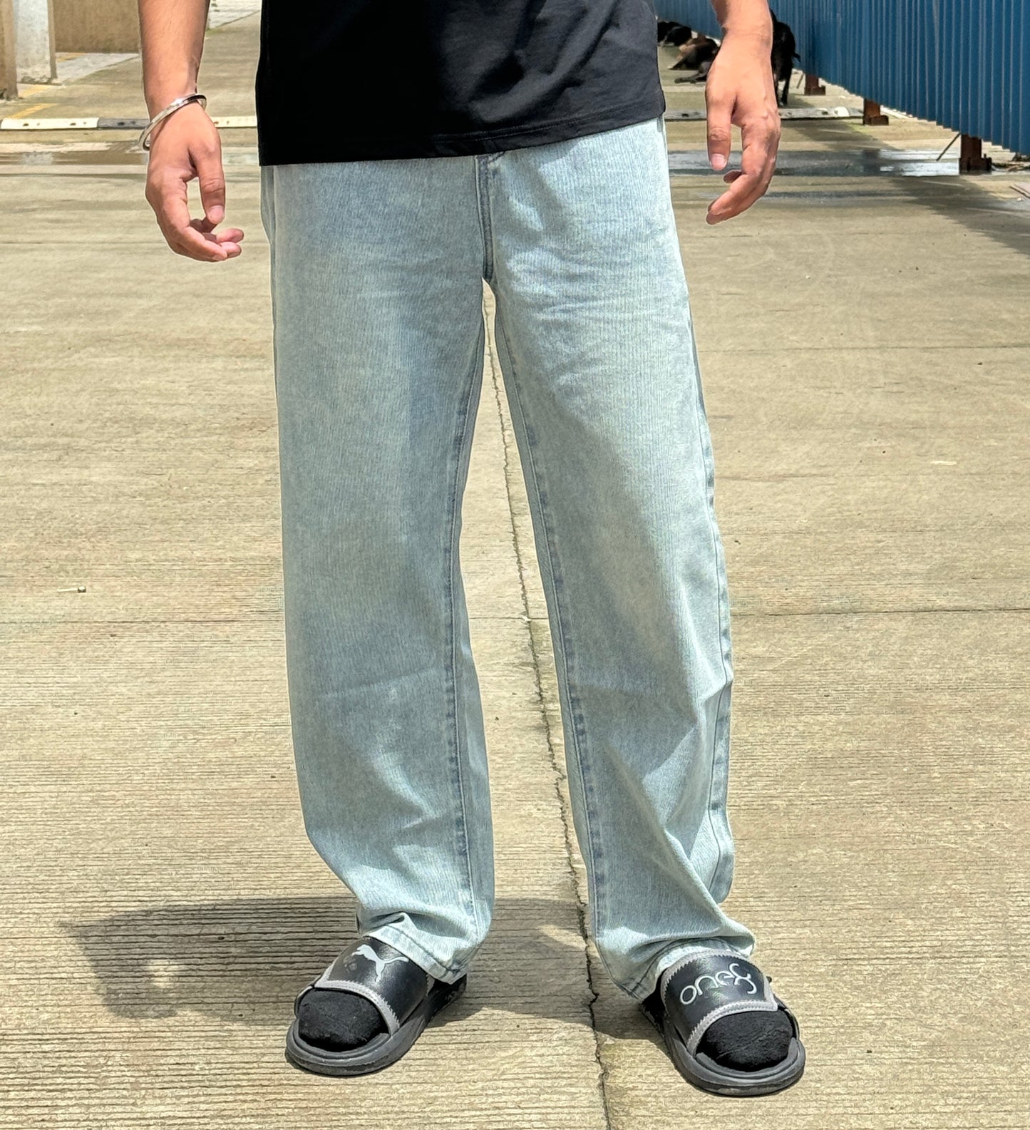 Light Blue Baggy Fit Denim Jeans with Drawstring