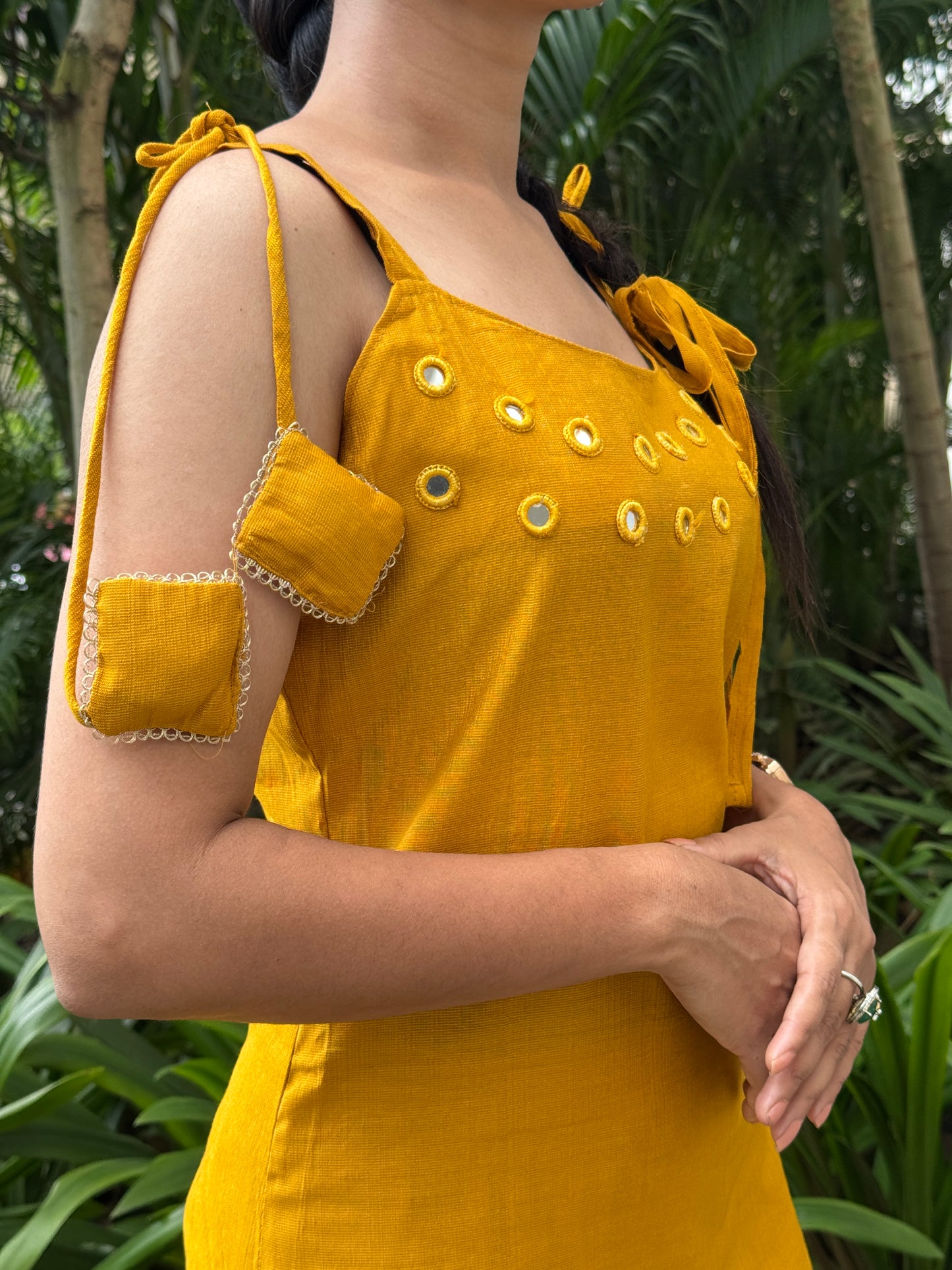 YelloMustardw Mirror Work Kurta Set with Dupatta – Festive Elegance