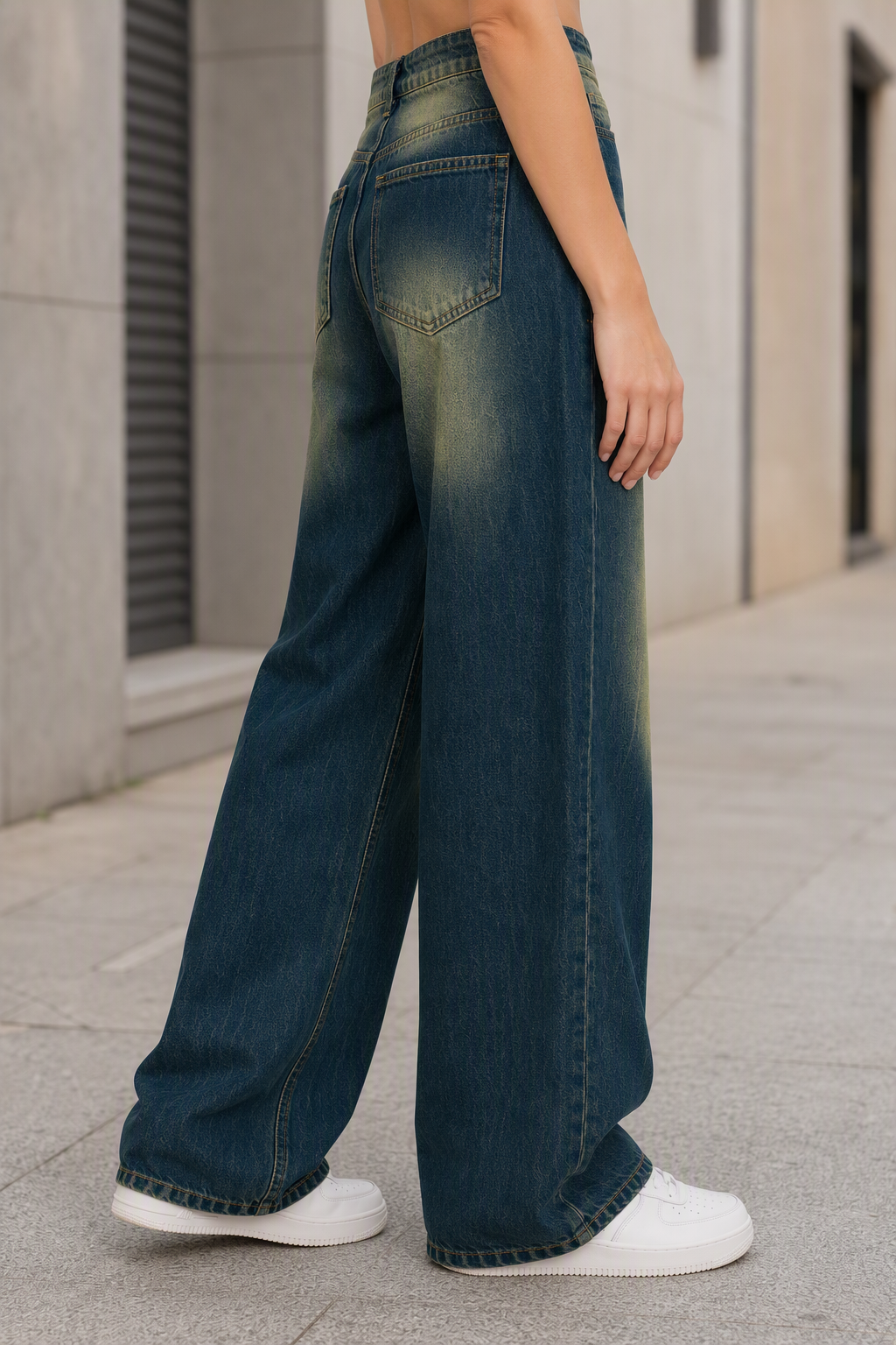 Wide-Leg Washed Denim Jeans