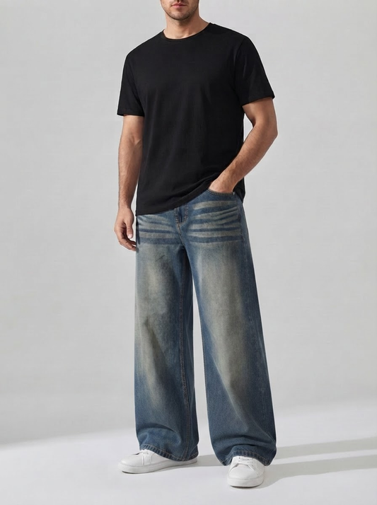 Men’s Vintage Blue Wide Leg Denim Jeans