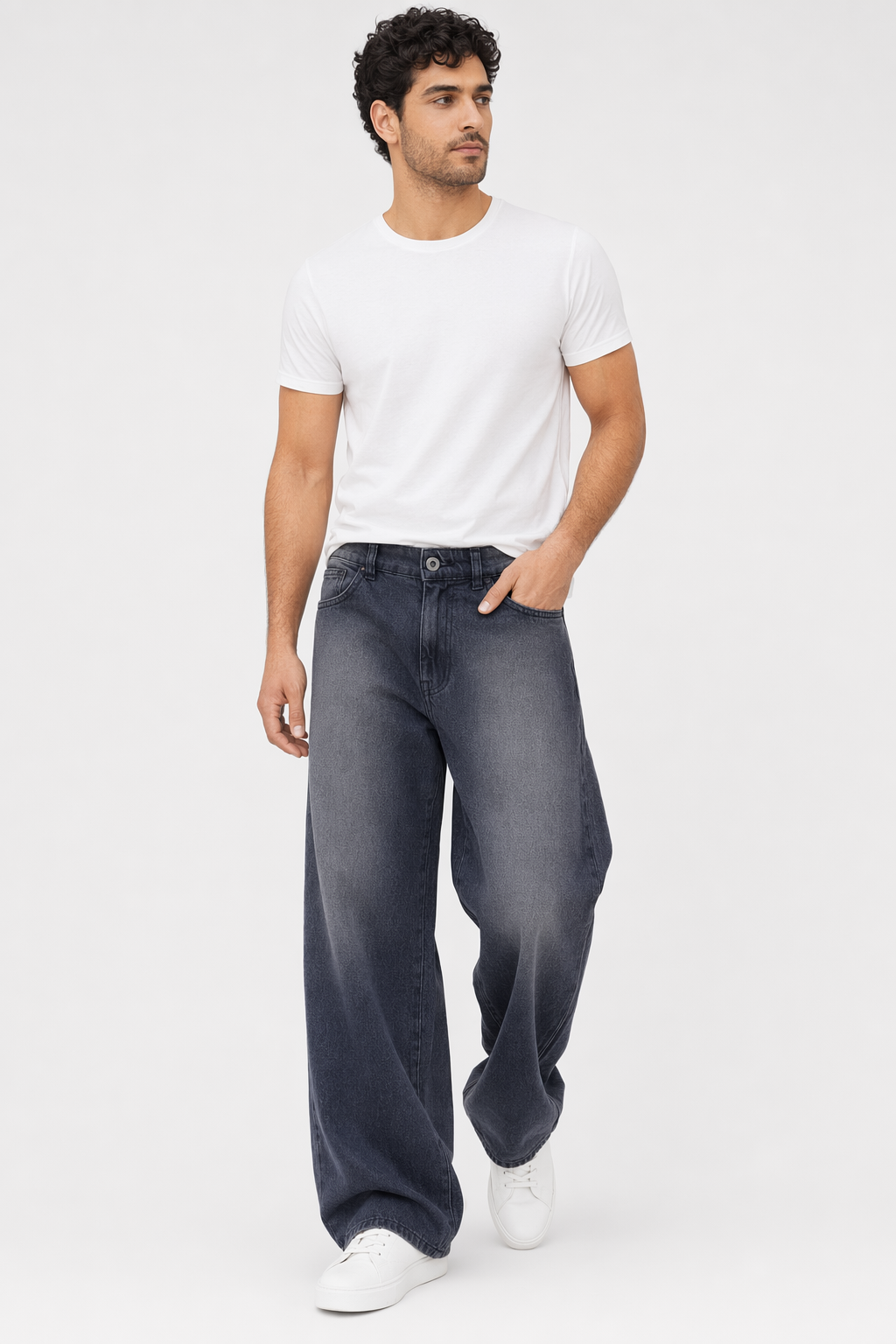 Men’s Washed Wide Leg Denim Jeans