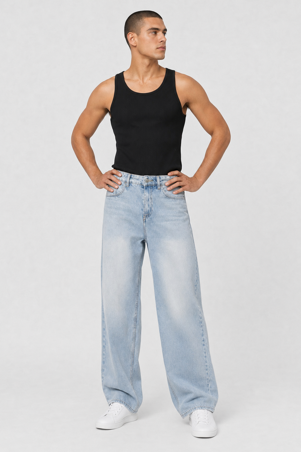 Men’s Light Wash Wide Leg Denim Jeans