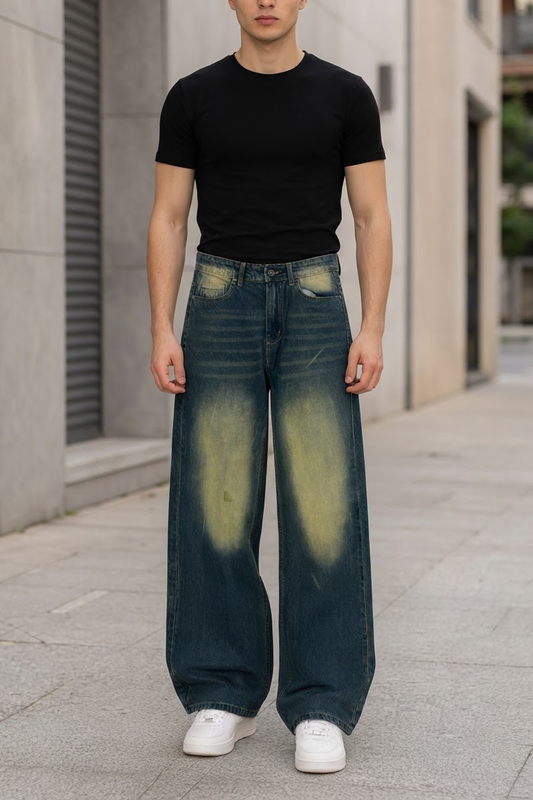 Wide-Leg Washed Denim Jeans