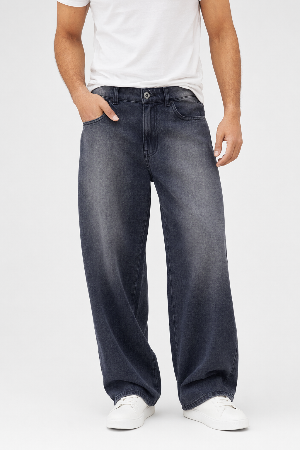 Men’s Washed Wide Leg Denim Jeans