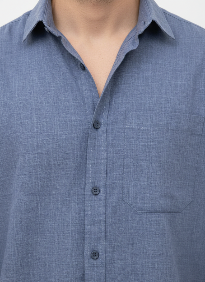 Men’s Premium Linen Blend Casual Shirt – Steel Blue
