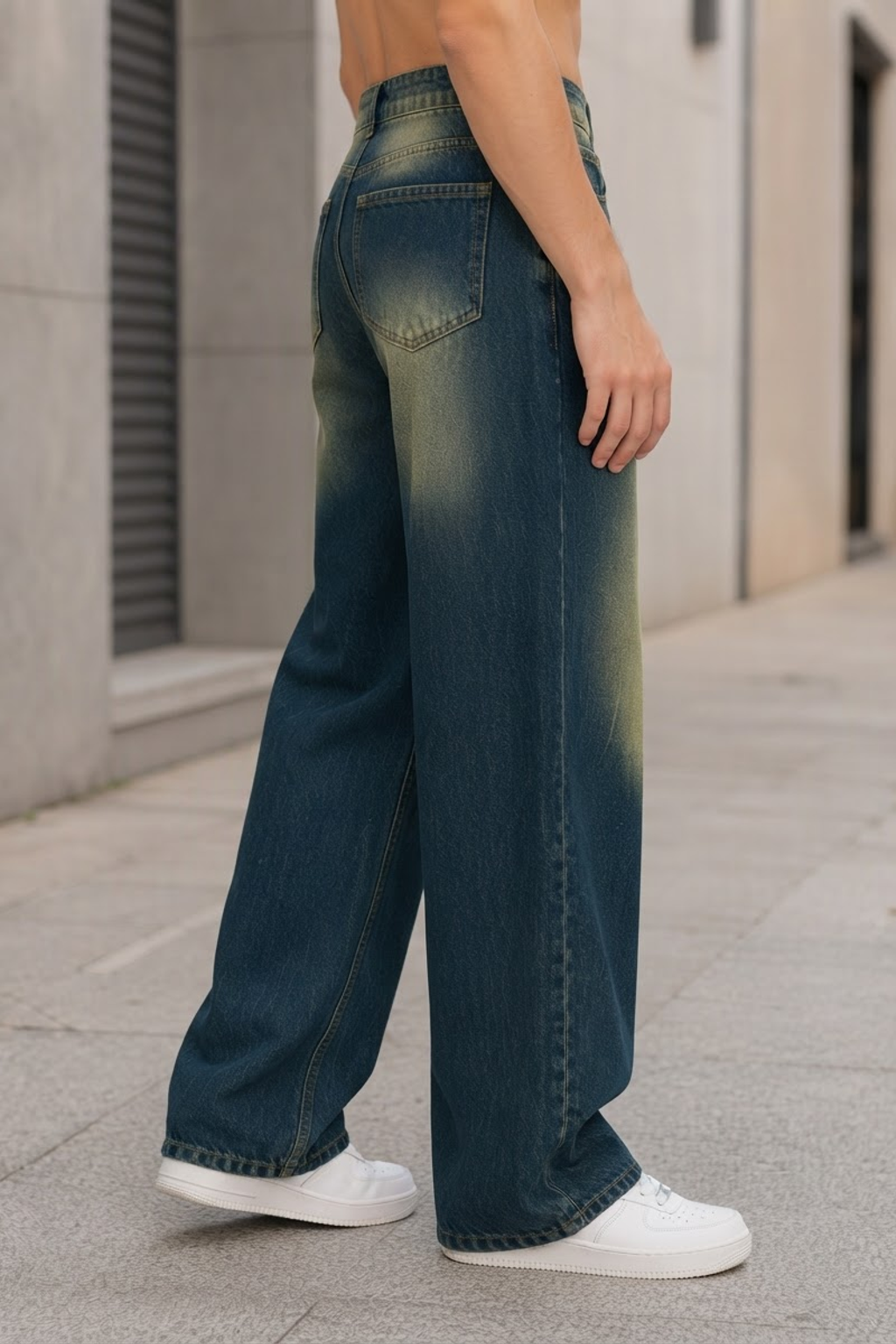 Wide-Leg Washed Denim Jeans