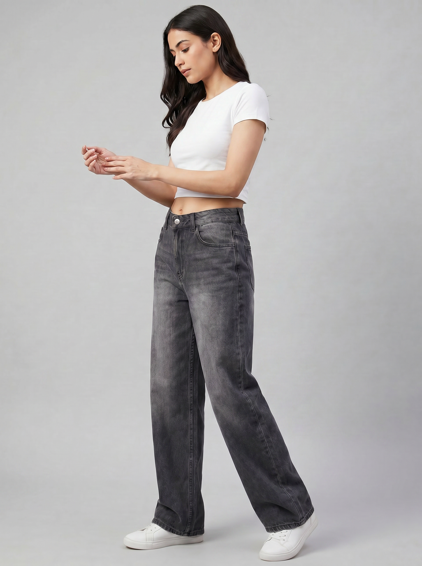Women’s Charcoal Grey Wide Leg Jeans