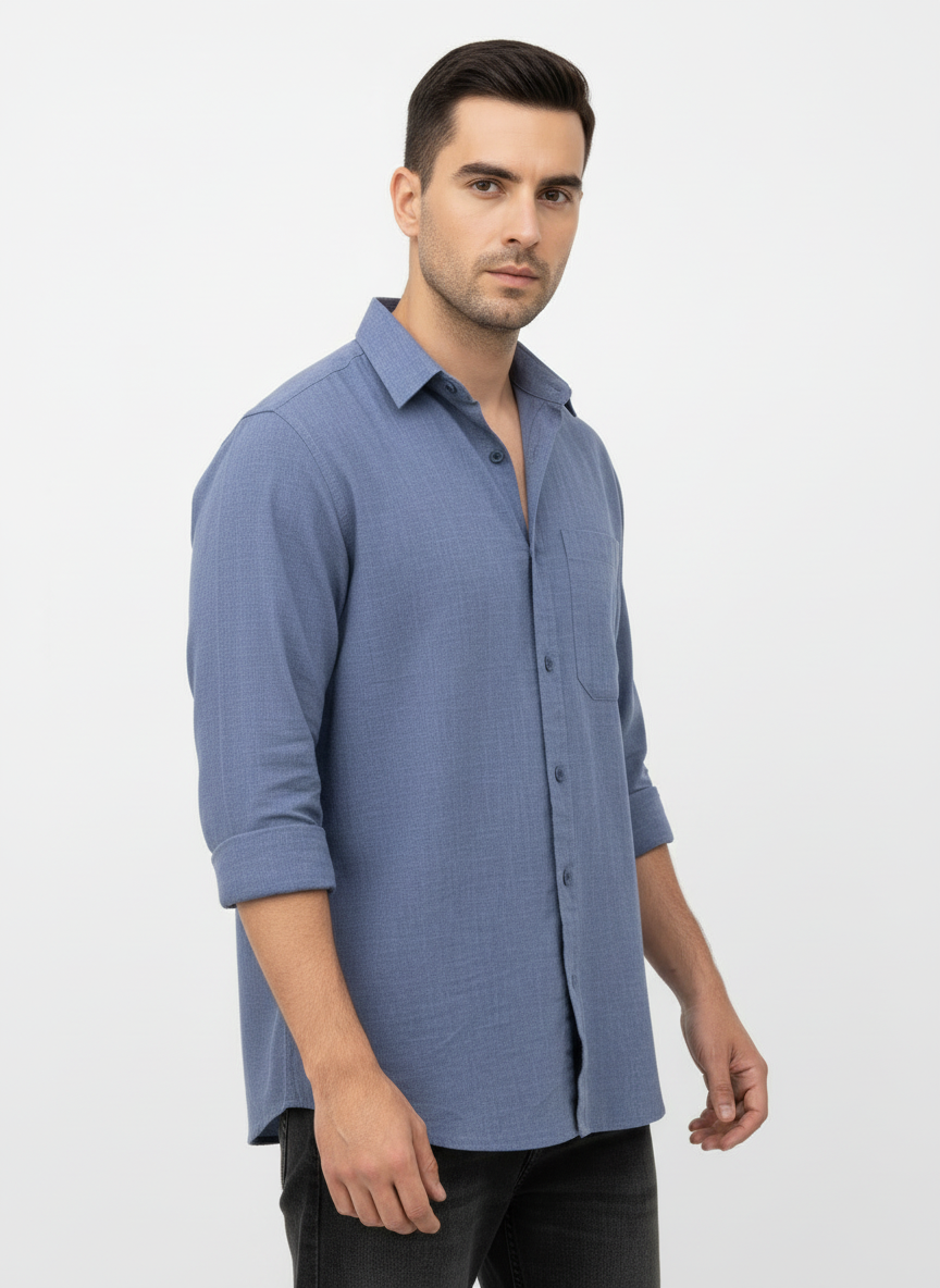 Men’s Premium Linen Blend Casual Shirt – Steel Blue