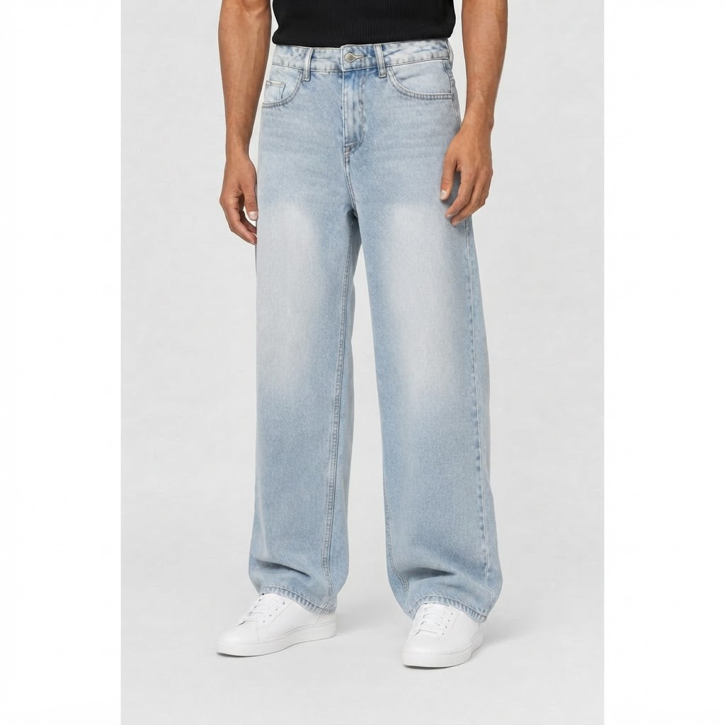 Men’s Light Wash Wide Leg Denim Jeans