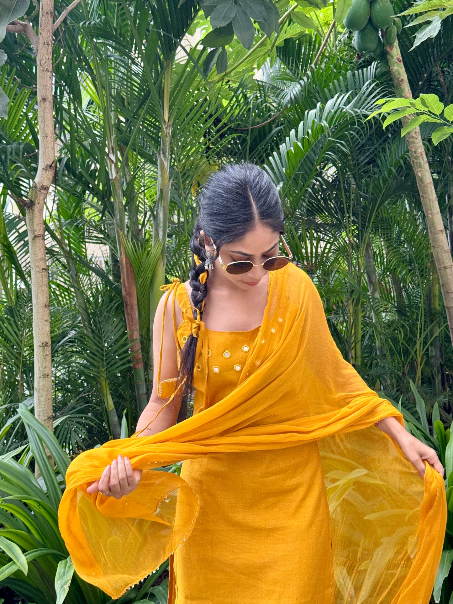 YelloMustardw Mirror Work Kurta Set with Dupatta – Festive Elegance