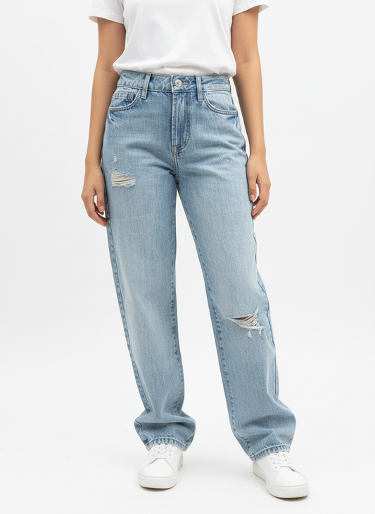 Women’s High-Rise Wide Leg Denim Jeans – Light Blue