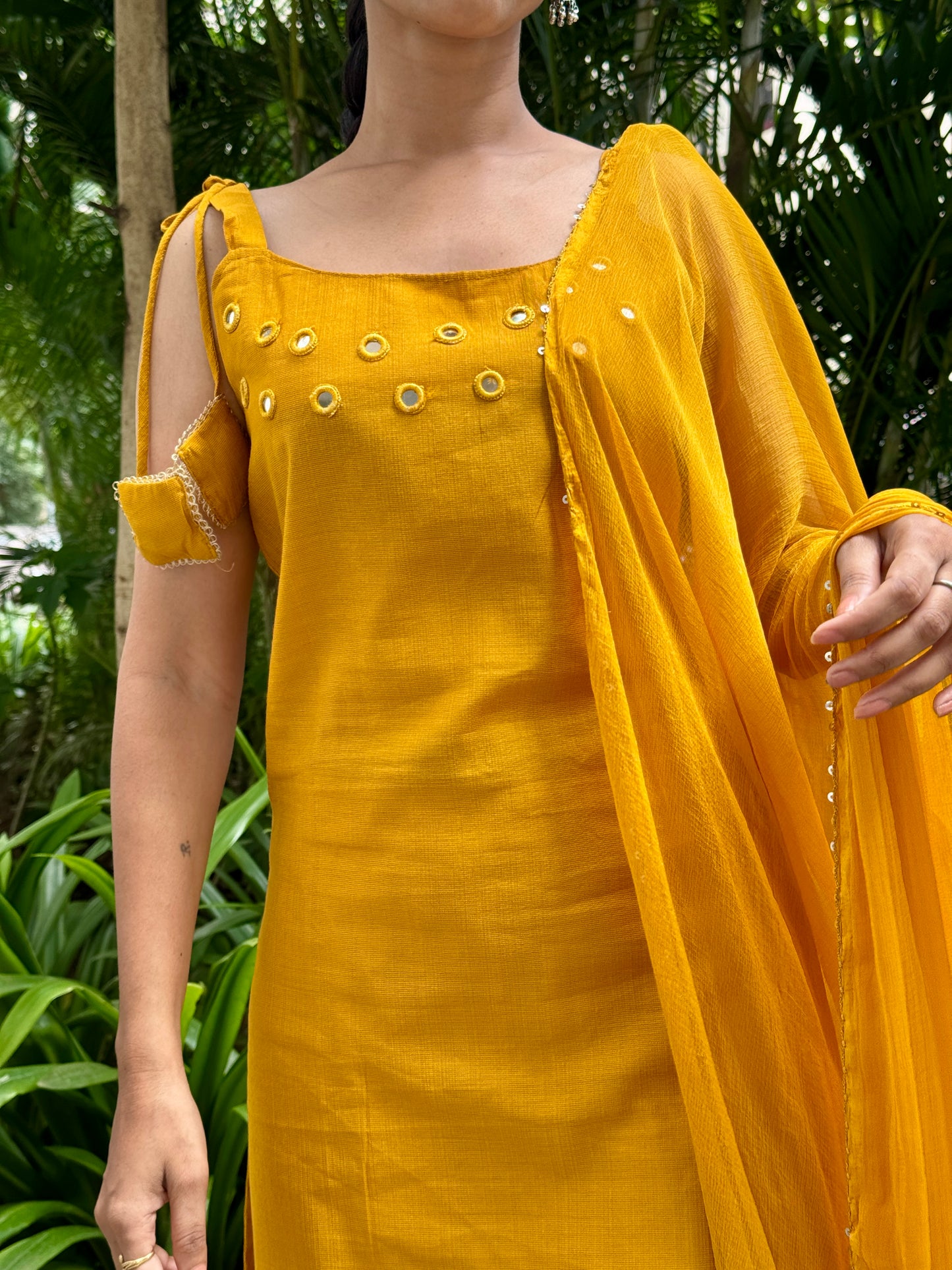 YelloMustardw Mirror Work Kurta Set with Dupatta – Festive Elegance