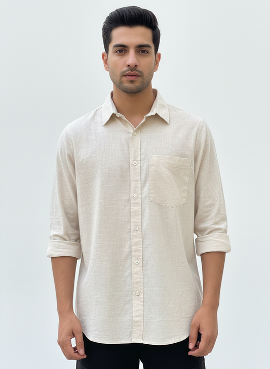 🌿 Men’s Premium Breezy Cotton Casual Shirt – Off-White