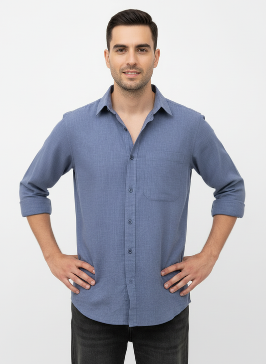 Men’s Premium Linen Blend Casual Shirt – Steel Blue
