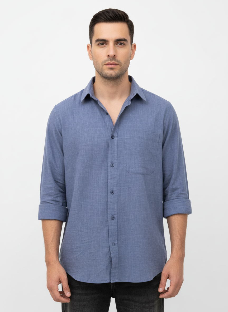Men’s Premium Linen Blend Casual Shirt – Steel Blue