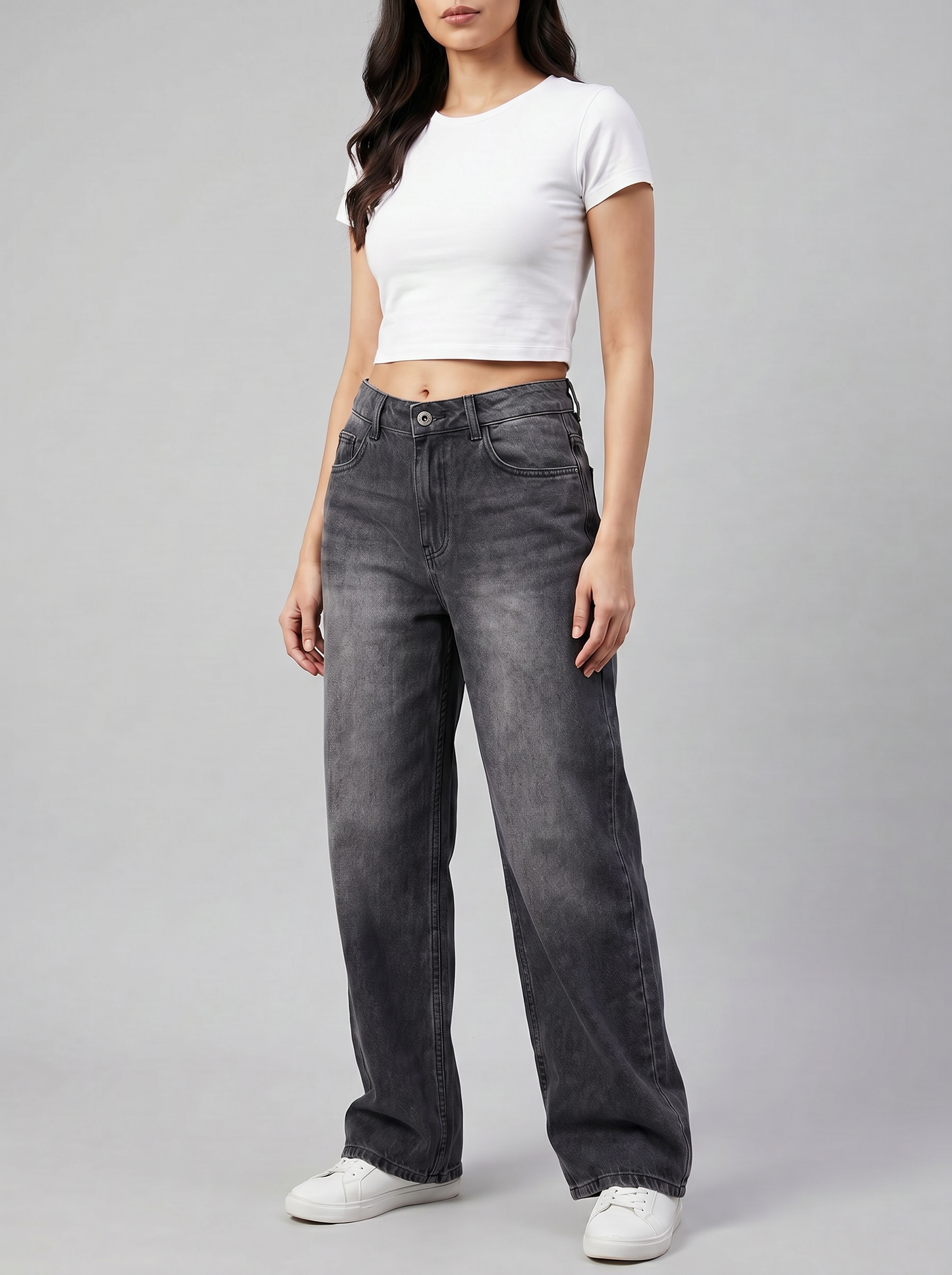 Women’s Charcoal Grey Wide Leg Jeans