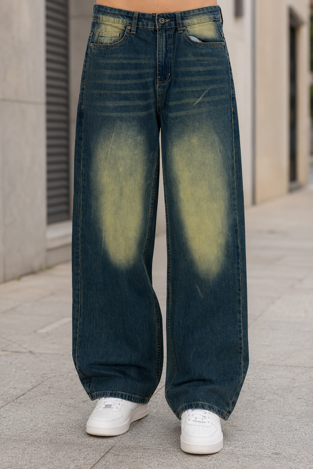 Wide-Leg Washed Denim Jeans