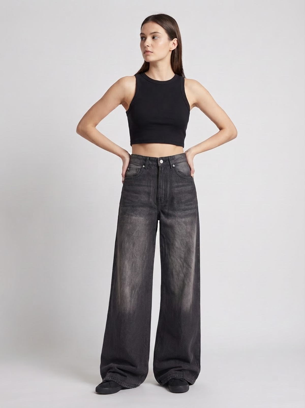Super Wide Leg Washed Jeans