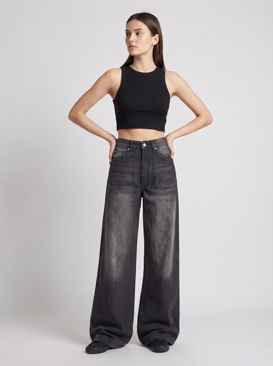 Super Wide Leg Washed Jeans