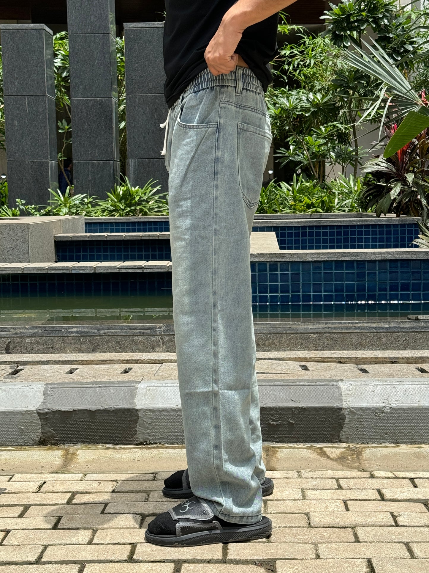 Light Blue Baggy Fit Denim Jeans with Drawstring