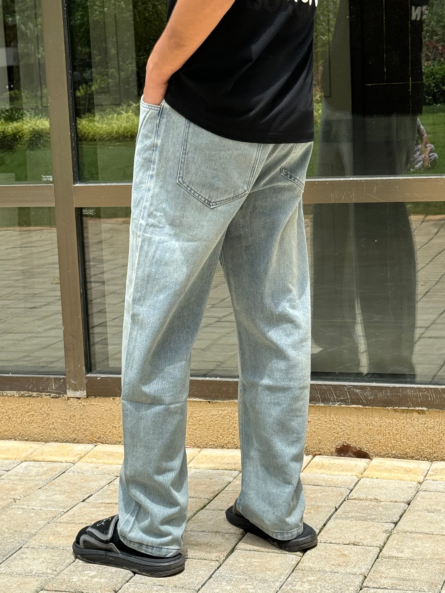 Light Blue Baggy Fit Denim Jeans with Drawstring