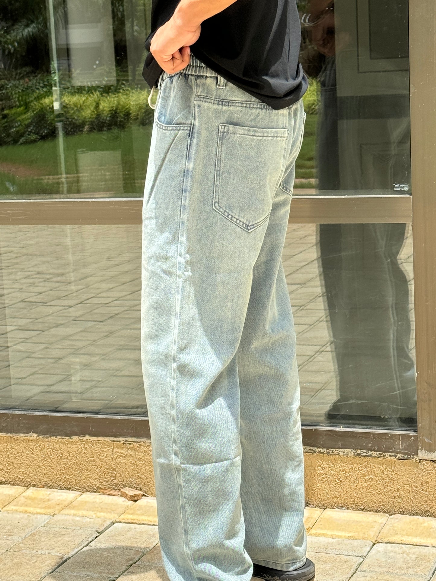 Light Blue Baggy Fit Denim Jeans with Drawstring